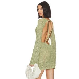 Caden Low Back Mini Dress in Sage Green Crochet